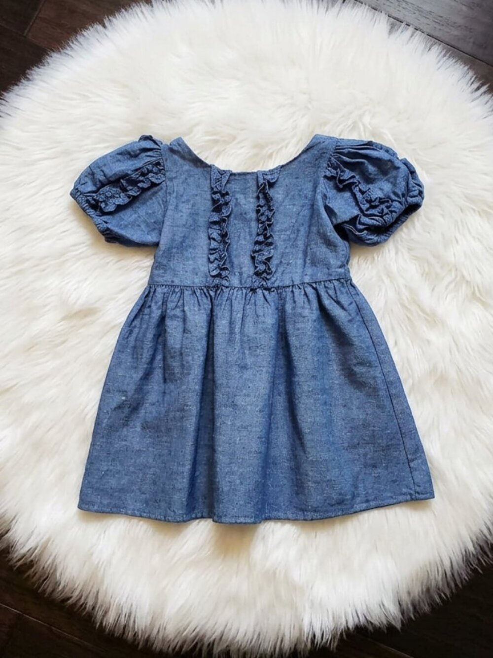 Janie and Jack Puff Sleeve Ruffle Linen-Canvas Dress Size 2T